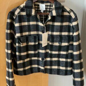 Joie Plaid Cropped Jacket – Black/Cream Plaid – Size Medium - NWT